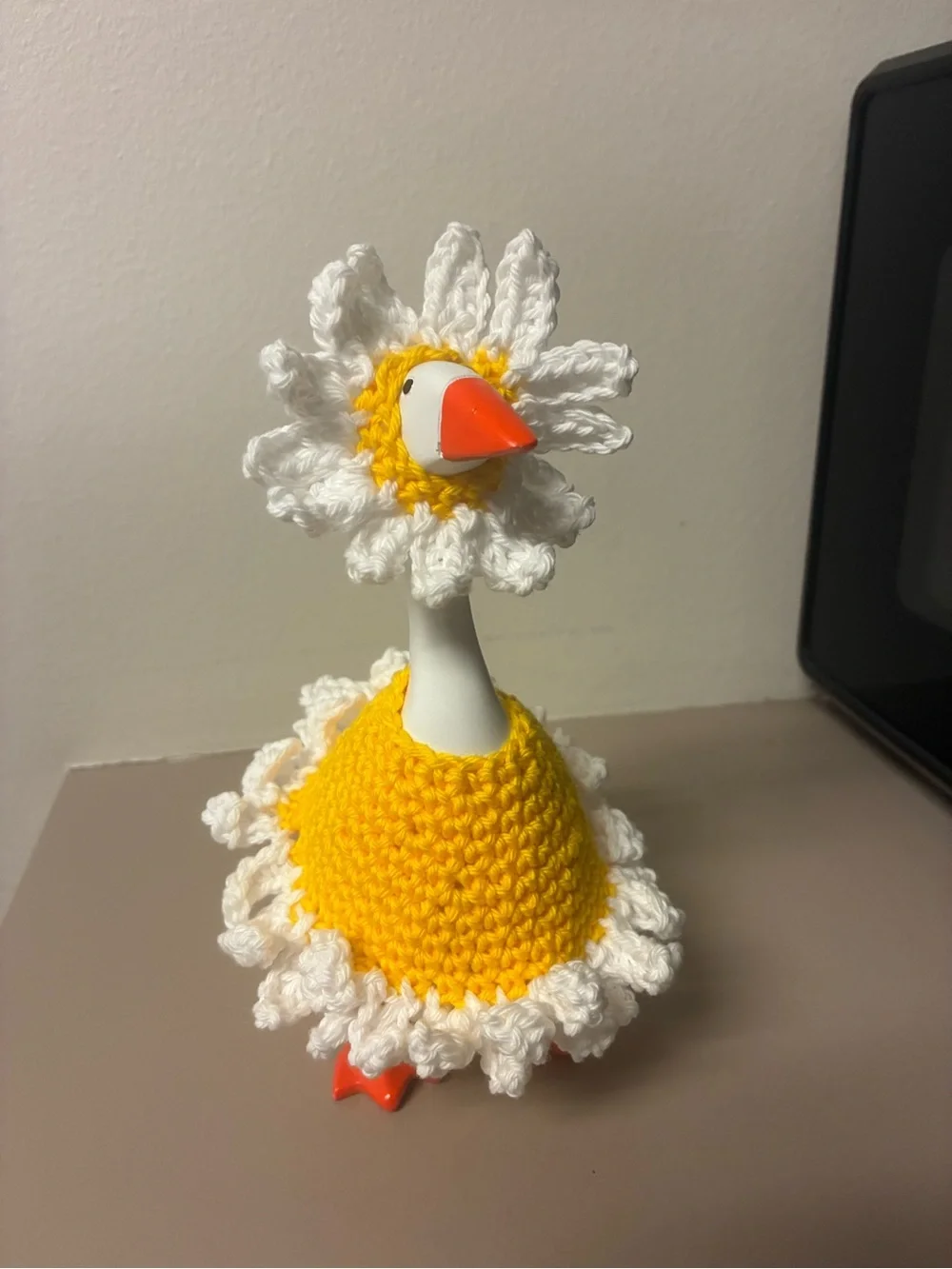 Handmade Yellow & White Crochet Desk goose outfit daisy